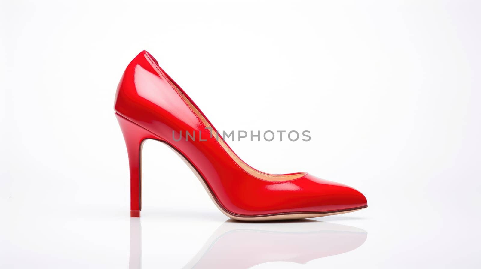 Beautiful red women's high heels isolated on white background AI