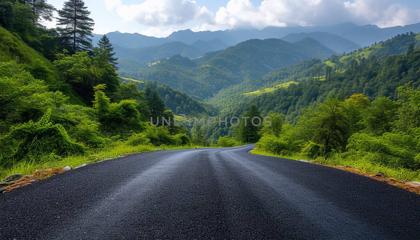 The prospect of a road stretching into the distance, against the background of nature. High quality photo