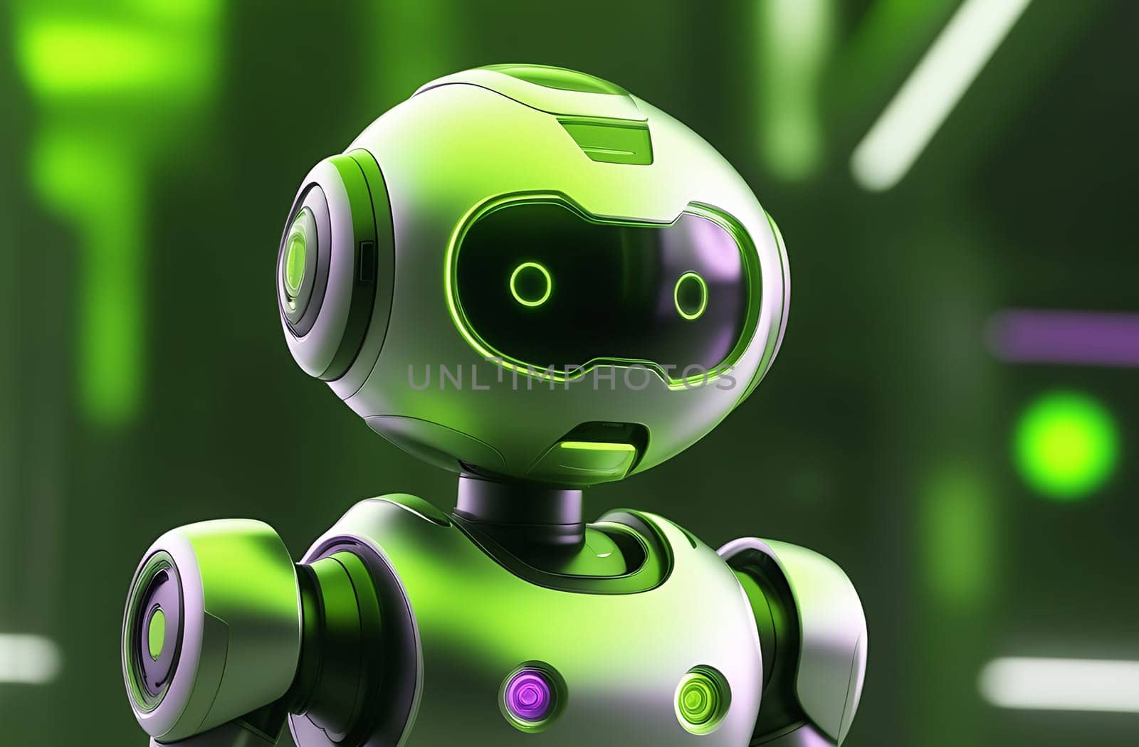 The figure of the robot of the future with artificial intelligence AI on a green background by claire_lucia