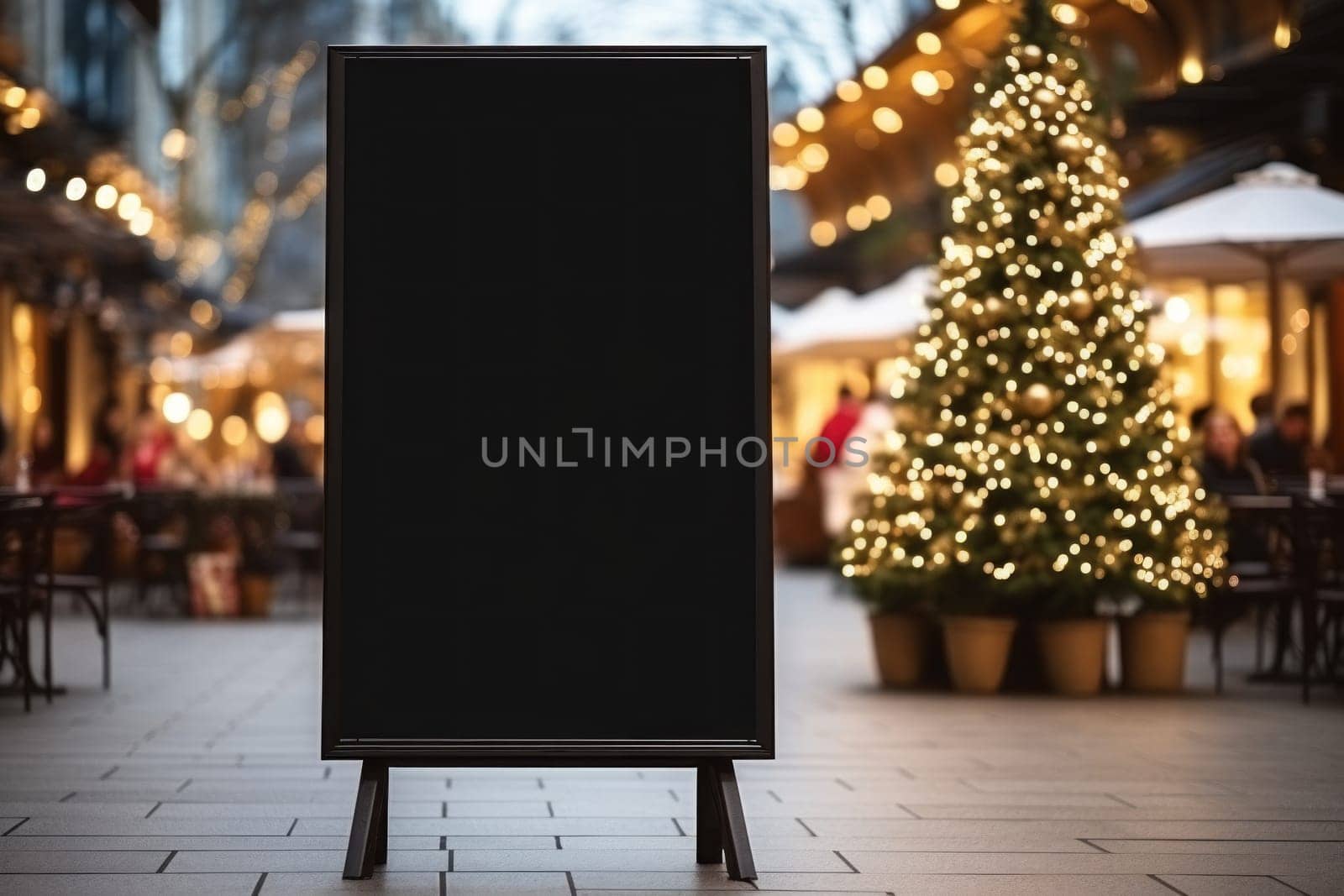 Blank menu board mock-up of an Christmas decoration background . Generative AI.