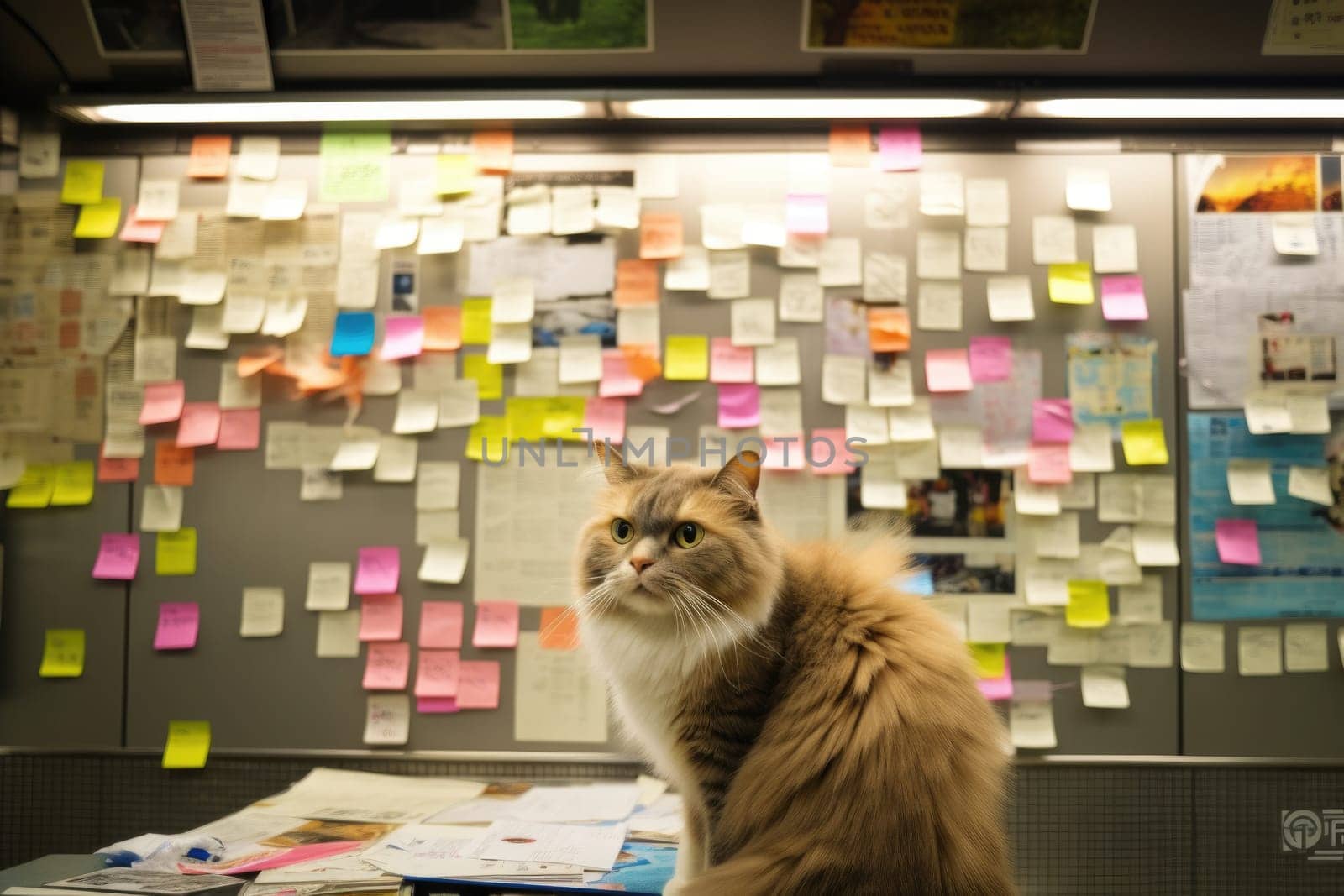 dog and cat with Sticky Notes Image. Generative AI by matamnad