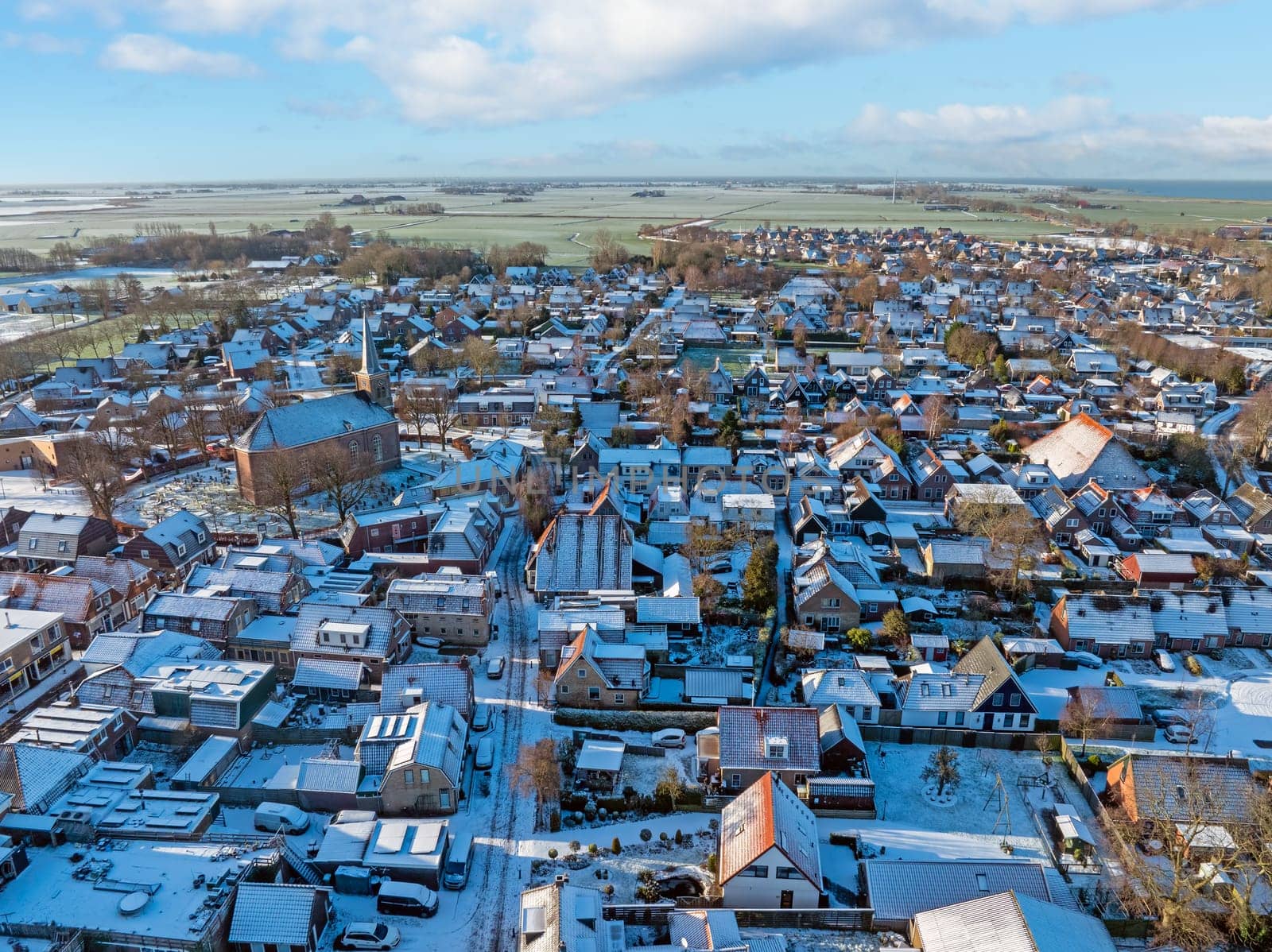 Aerial from the traditional village Koudum in Friesland the Netherlands