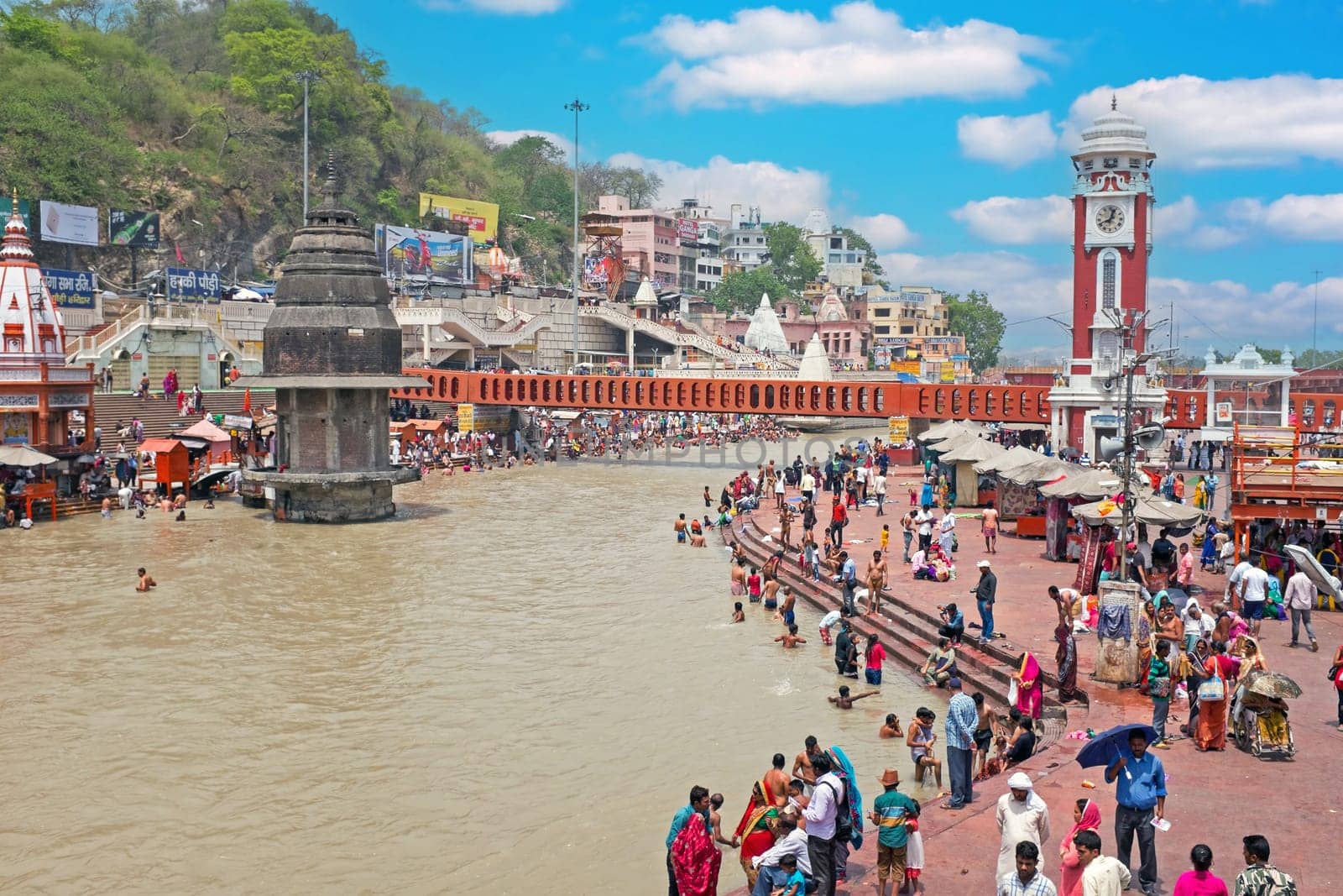 HARDWAR, INDIA - APRIL 24, 2017: View on Hardwar at the river Ganges in India on 24th of april 2017