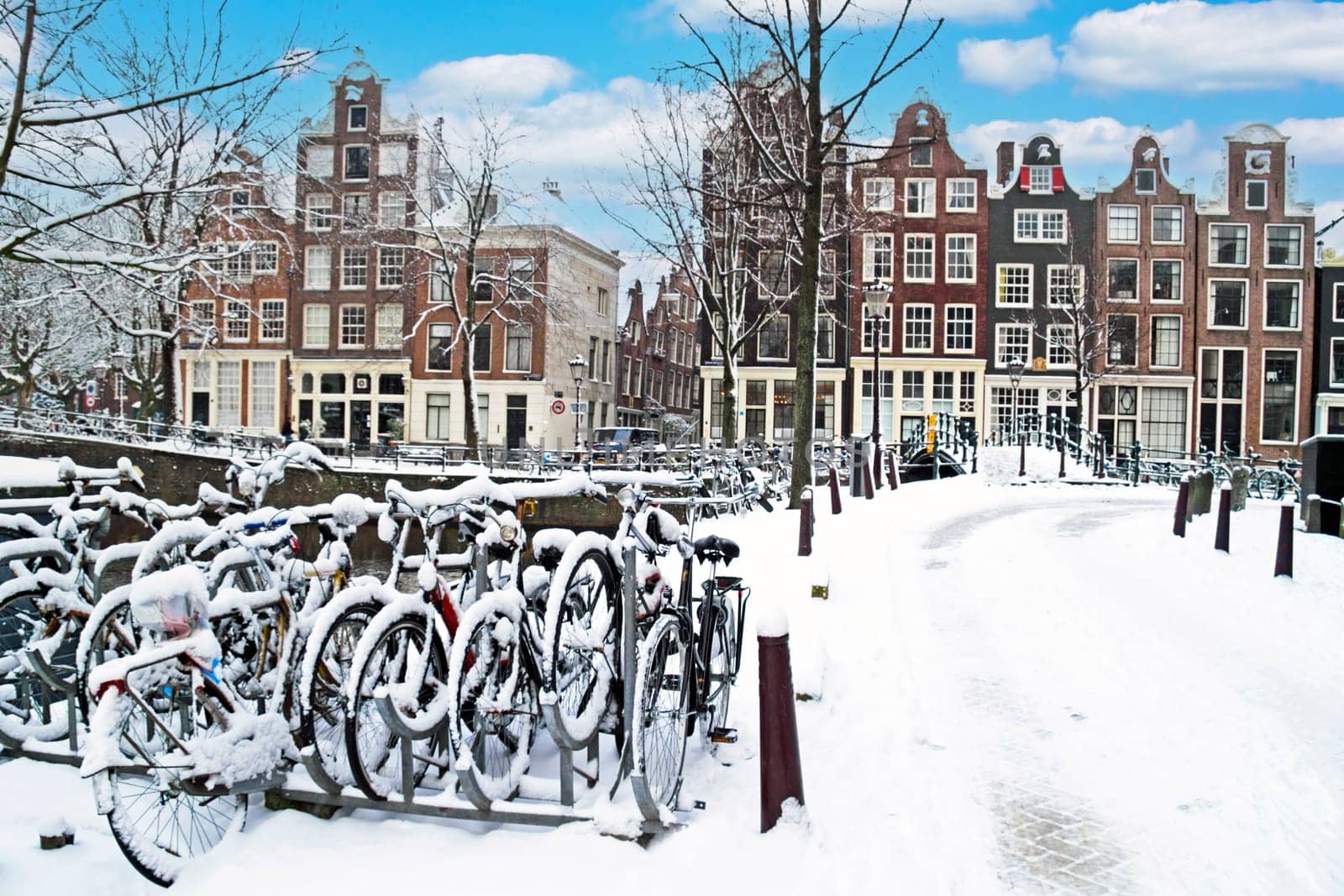 Snowy Amsterdam in the Netherlands