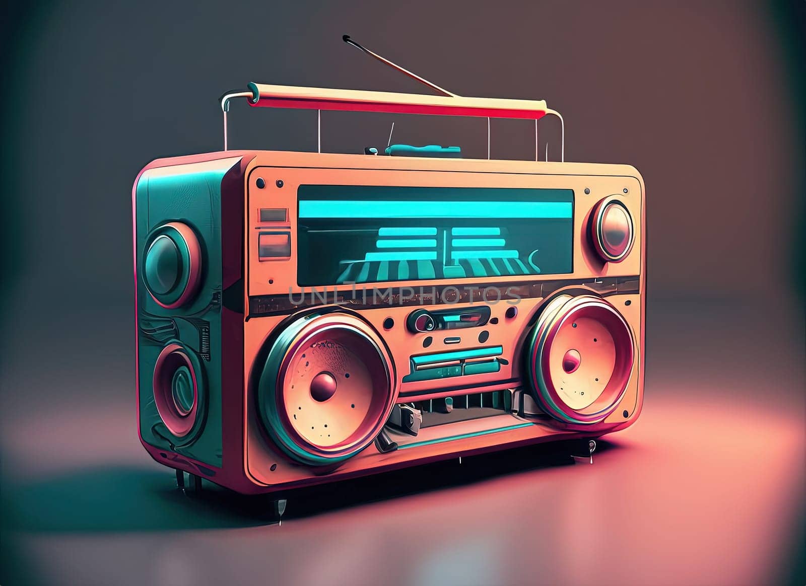 Retro radio on a dark background. 3D illustration. AI Generated.