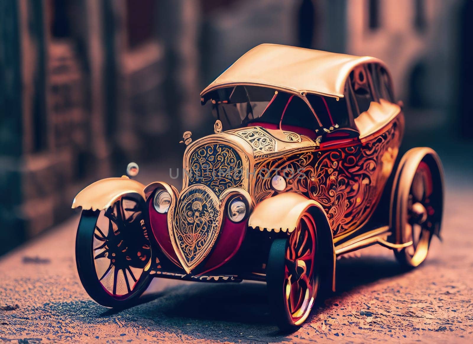 3d vintage car. Retro toy vehicle closeup. by Waseem-Creations