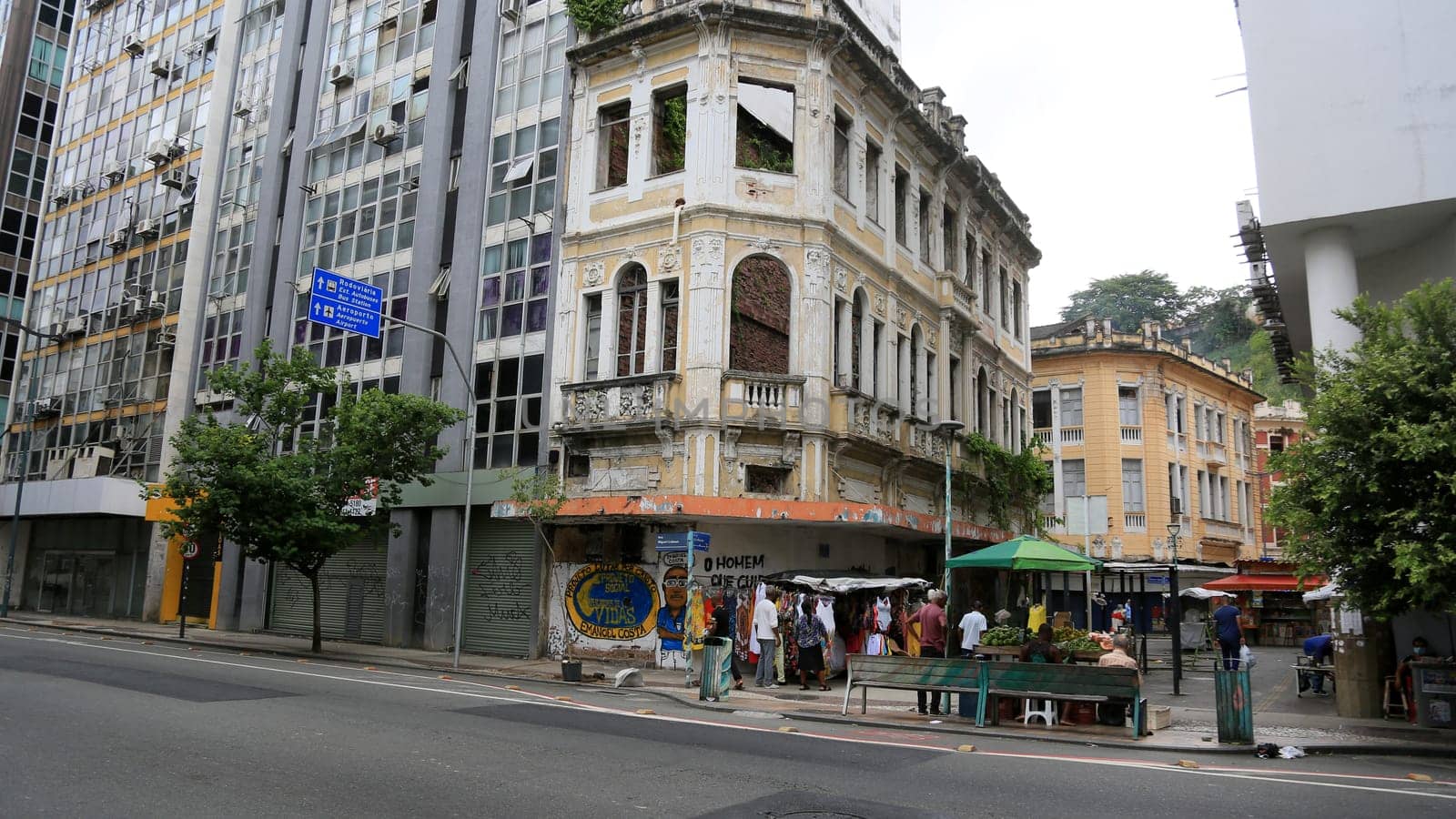 salvador, bahia, brazil - january 29, 2024: old mansions in the Comercio neighborhood in the city of Salvador.