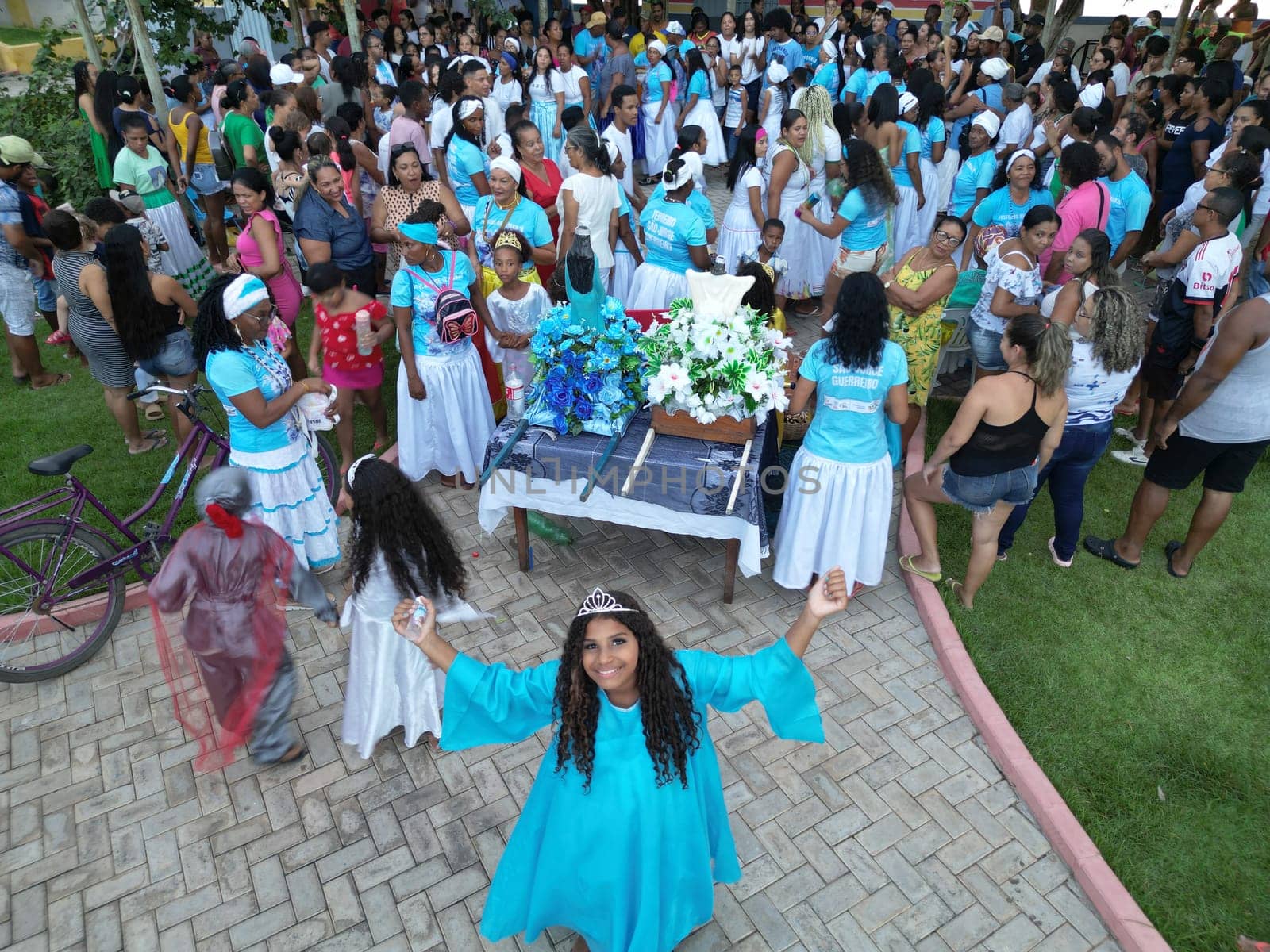 ibotirama, bahia, brazil - February 2, 2023: followers of the Candoble religion dance during celebrations in honor of Yemanja in the city of Ibotirama.