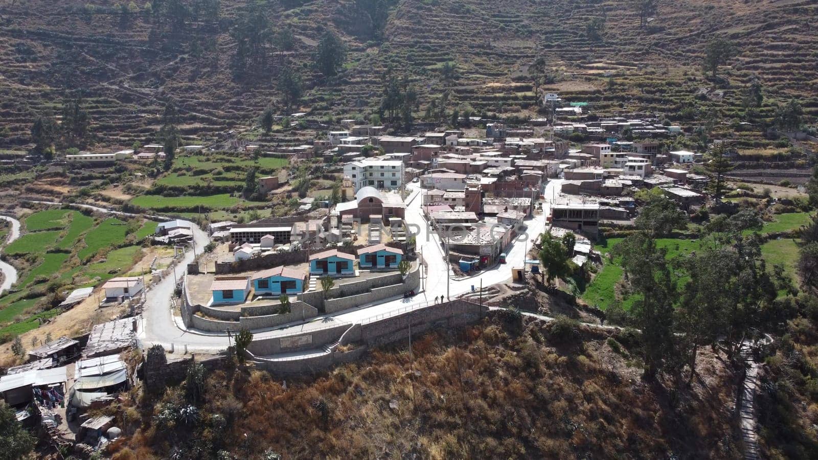 Aerial view of the town of San Miguel which is next to Obrajillo, 5 minutes from Canta in Lima - Peru