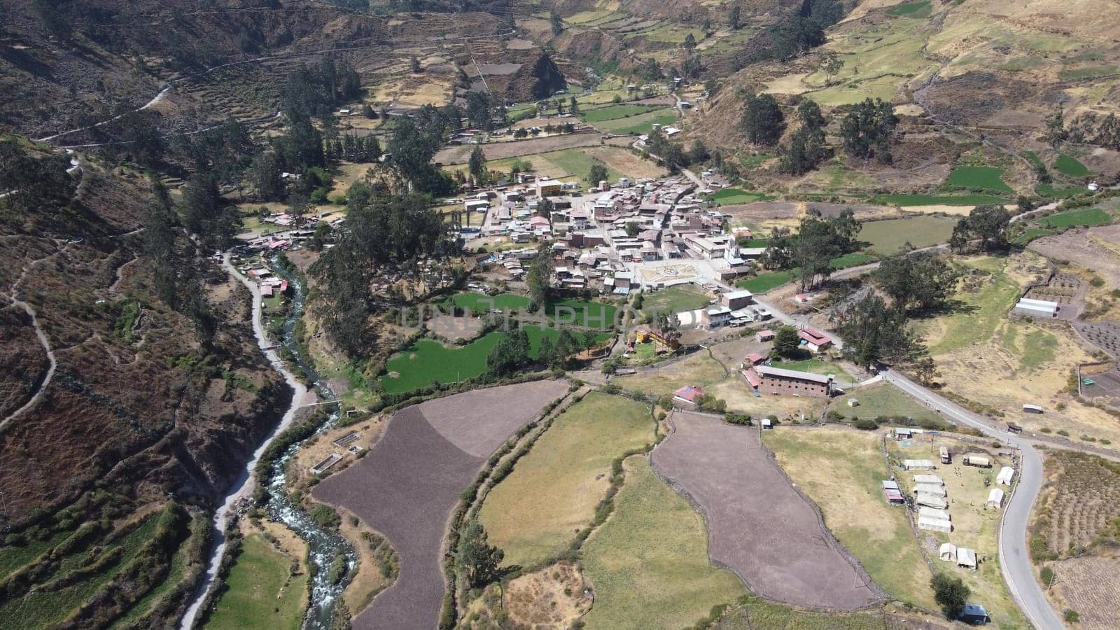 Aerial view of the town of Obrajillo located 5 minutes from the city of Canta north of Lima in Peru