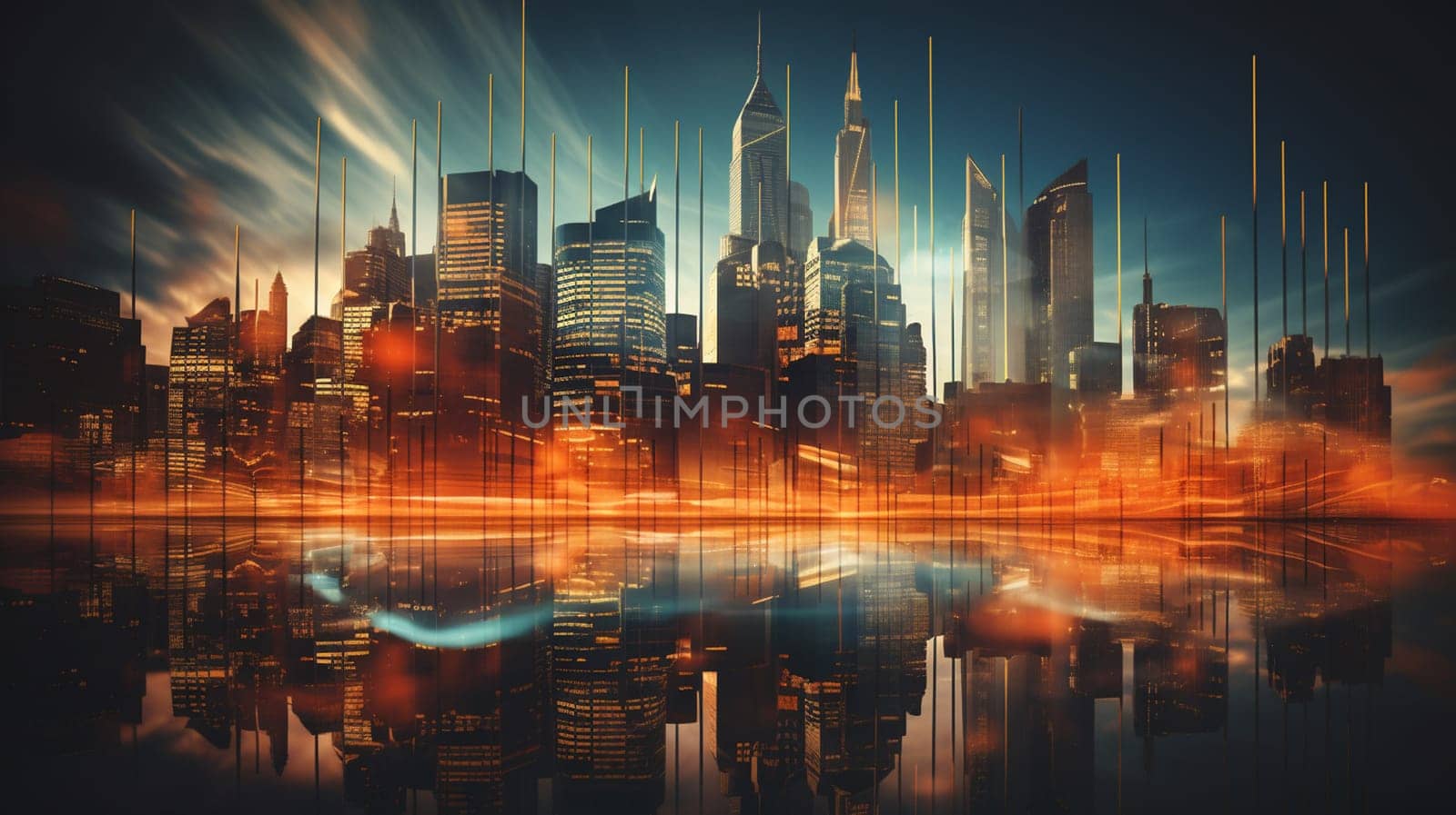 Abstract glowing illuminated night city background with reflections. Urban concept by Andelov13