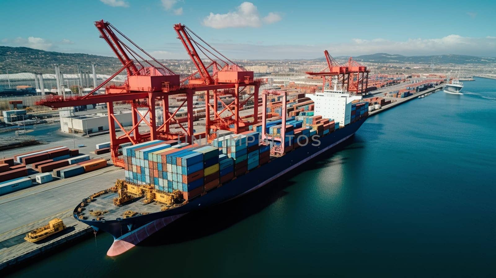 Stacked containers ready to load on a ship. High quality photo