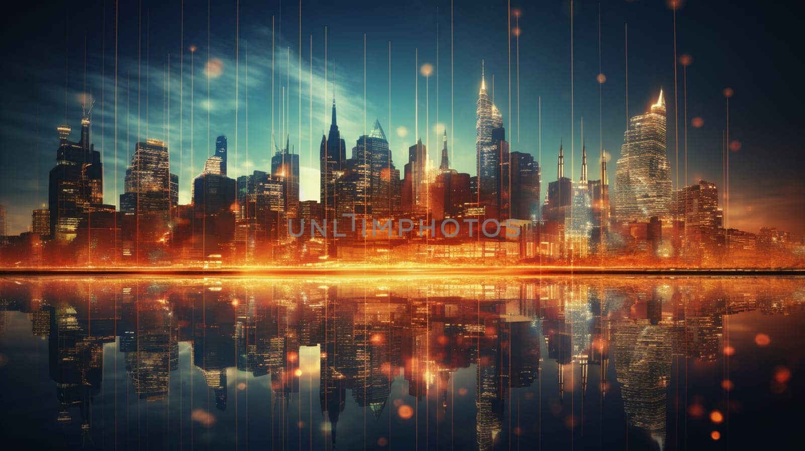 rooftop and cyber city background. High quality photo