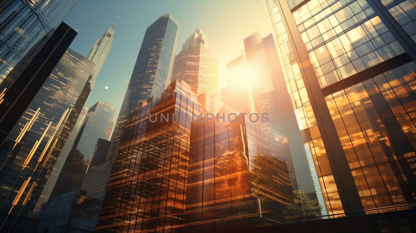 Abstract glowing illuminated night city background with reflections. Urban concept . High quality photo