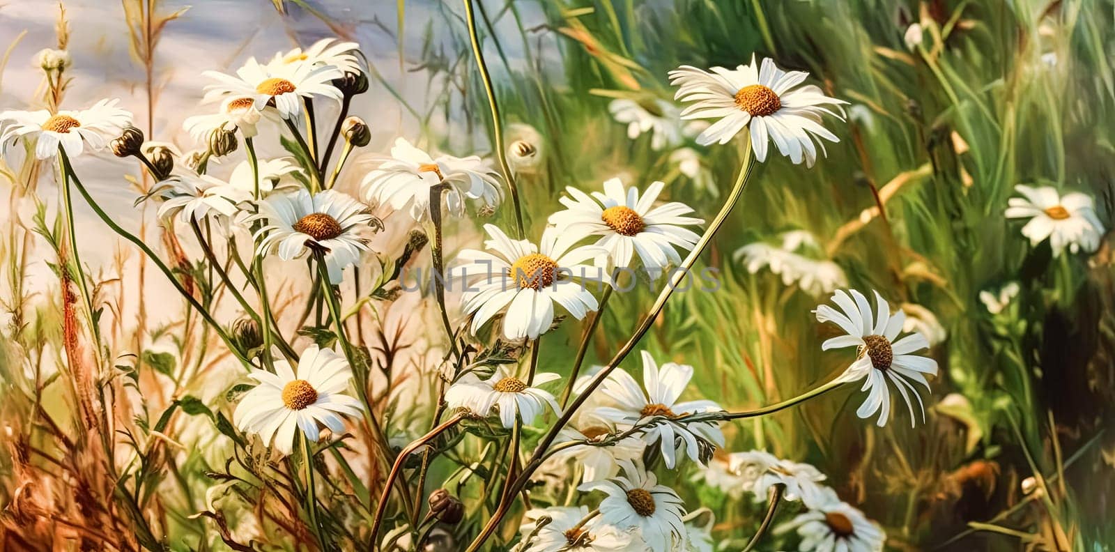 Close up soft focus nature background featuring wild camomile flowers. Capturing the delicate beauty of nature up close.