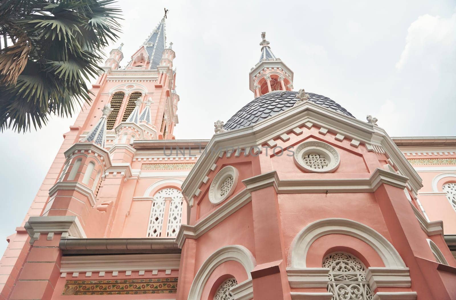 Ho Chi Minh City, Vietnam - 03.07.2023: View of the pink Tan Dinh church. High quality photo