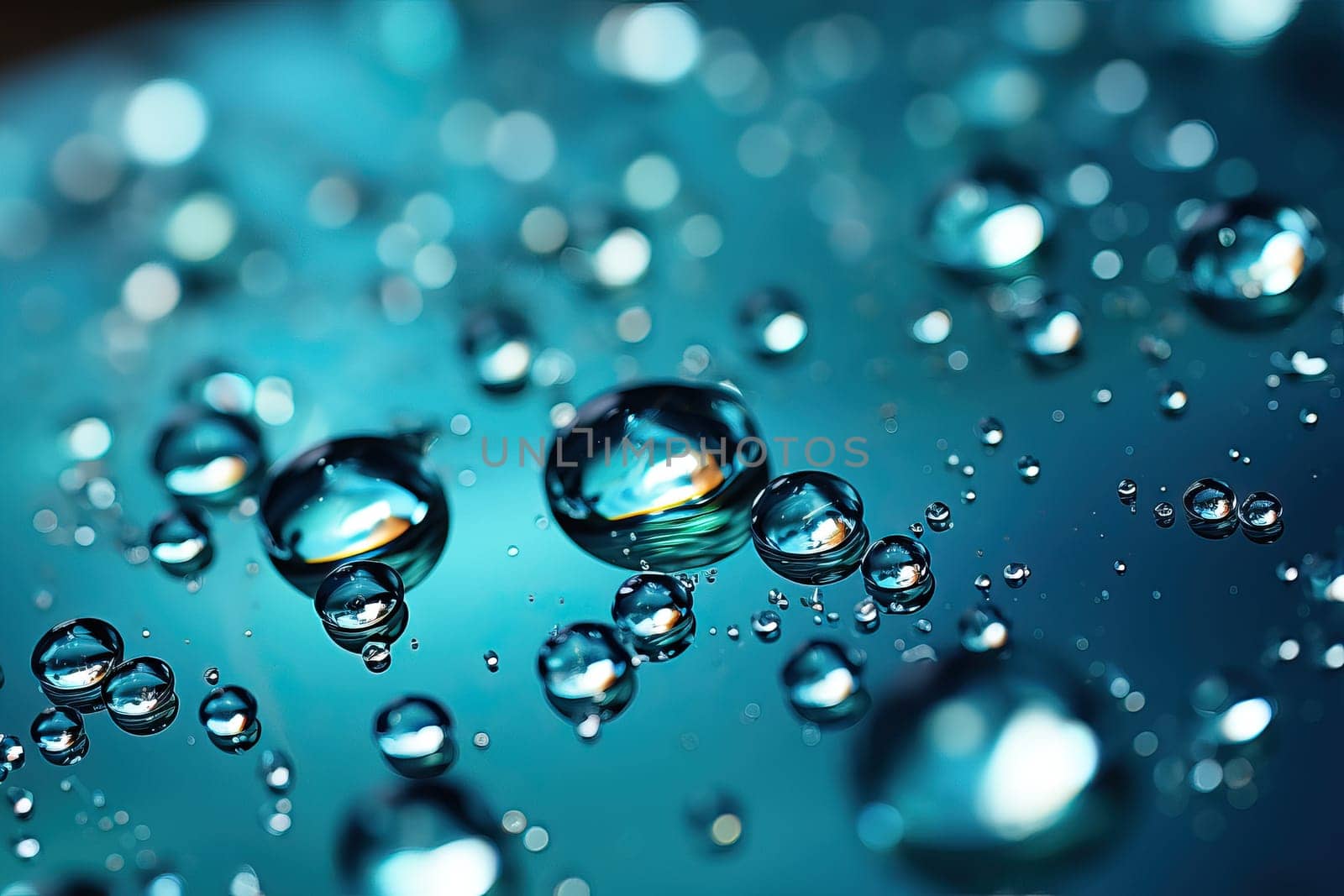 Transparent macro drops on a blue aquamarine background. by Niko_Cingaryuk