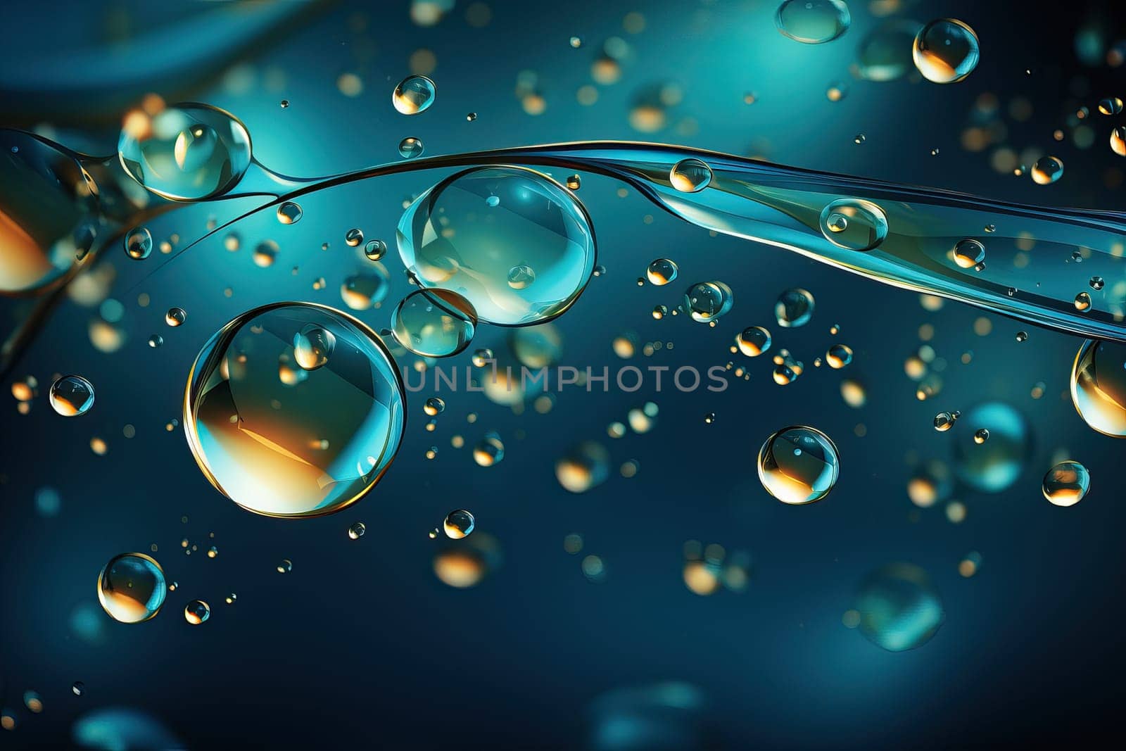 Aquamarine bubbles with green slight tint, abstract background with drops of aquamarine color close-up.
