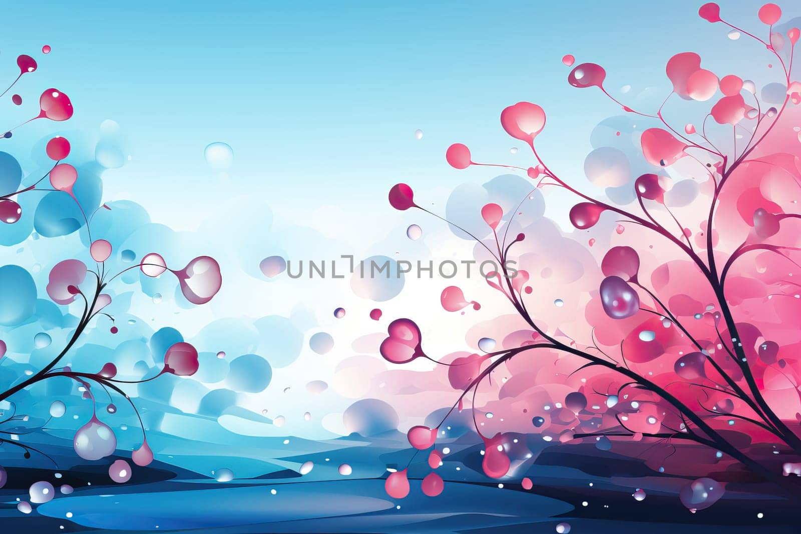 Abstract background in pink and blue background with liquid drops. by Niko_Cingaryuk