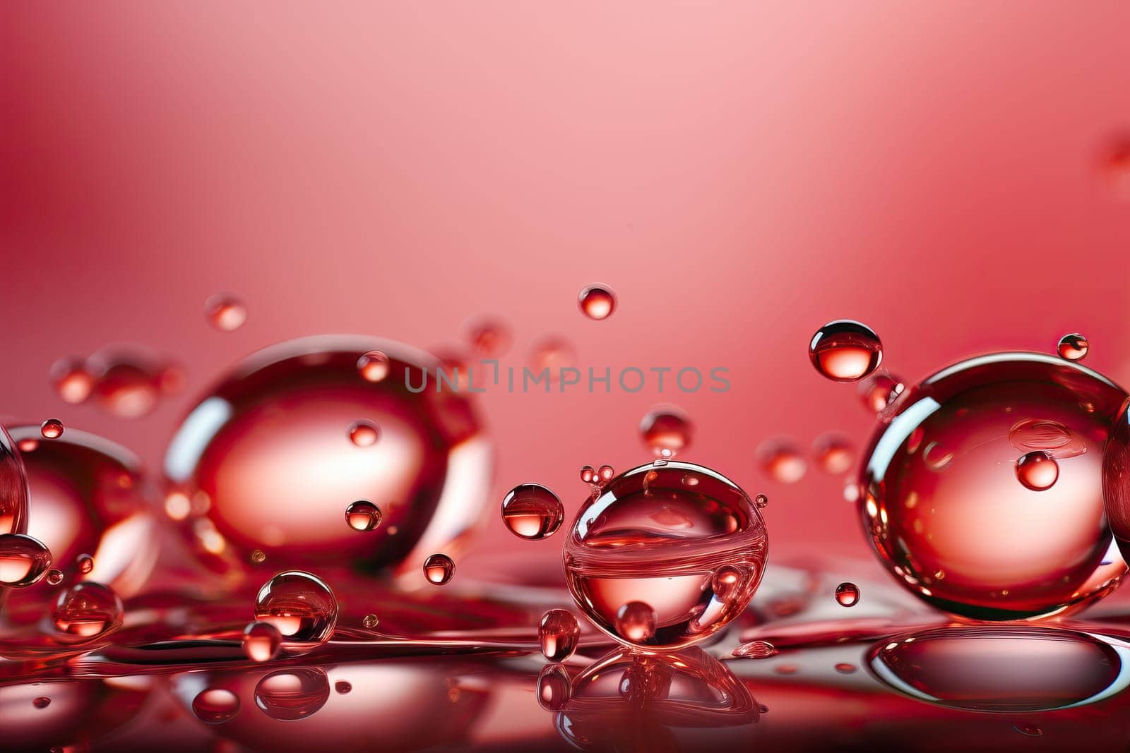 Transparent round drops on a red background. by Niko_Cingaryuk