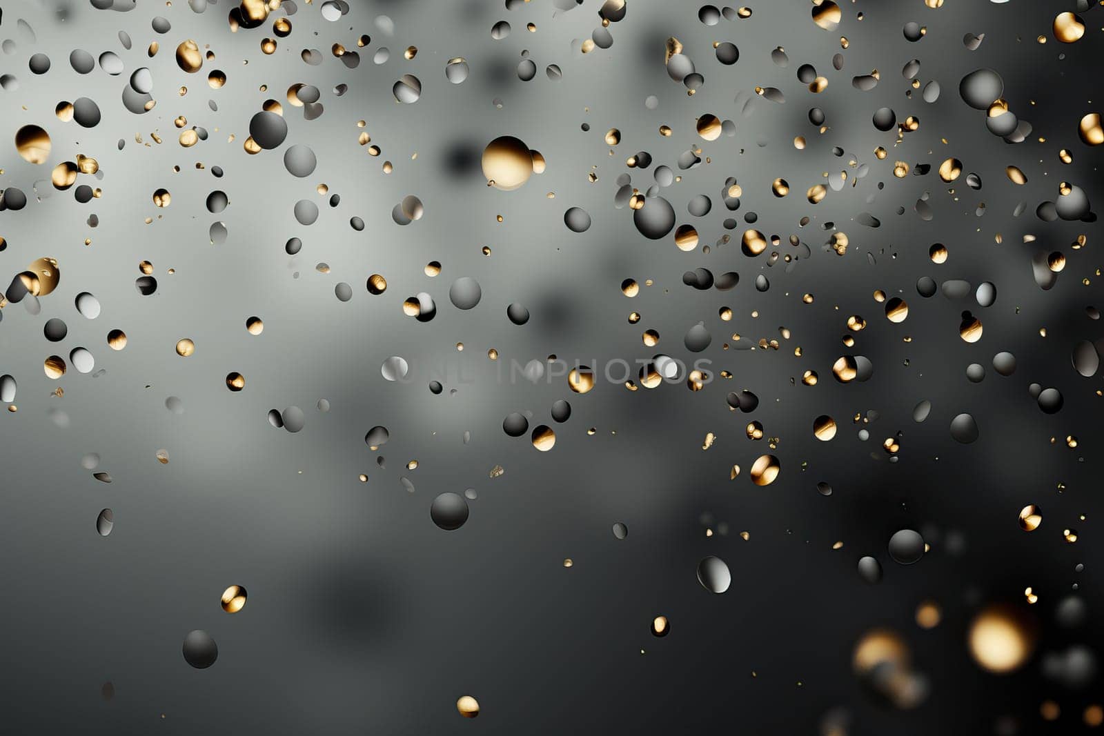 Close up of round drops on gray background, gray wallpaper with water drops. by Niko_Cingaryuk