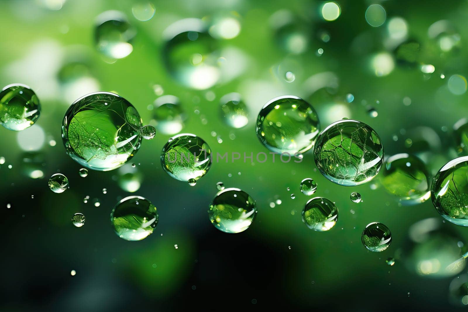 Green texture with round drops of liquid, drops of water and glycerin. by Niko_Cingaryuk