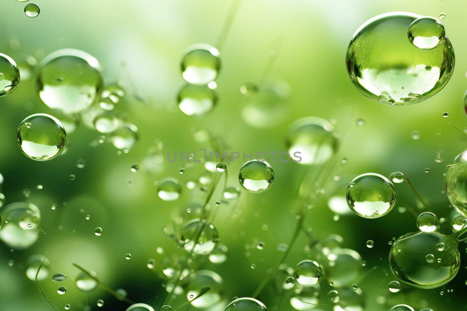Green texture with round drops of liquid, drops of water and glycerin. by Niko_Cingaryuk