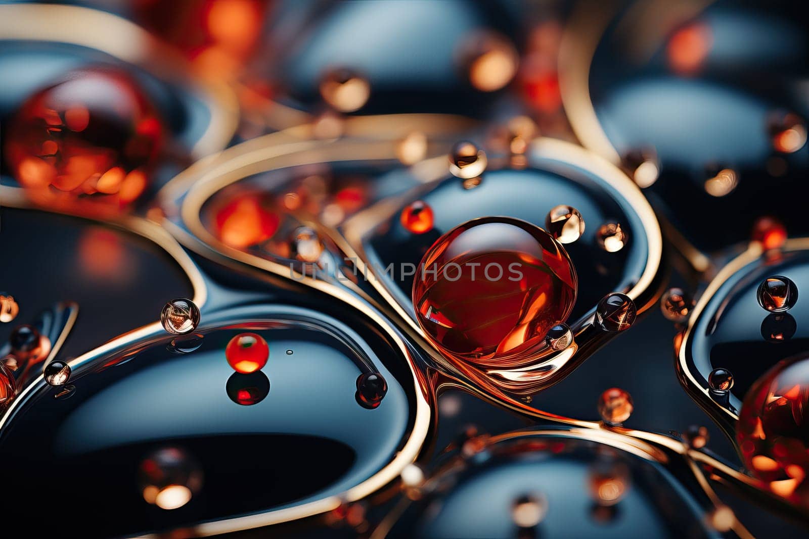 Abstract black background with red and yellow drops of different round shape, by Niko_Cingaryuk