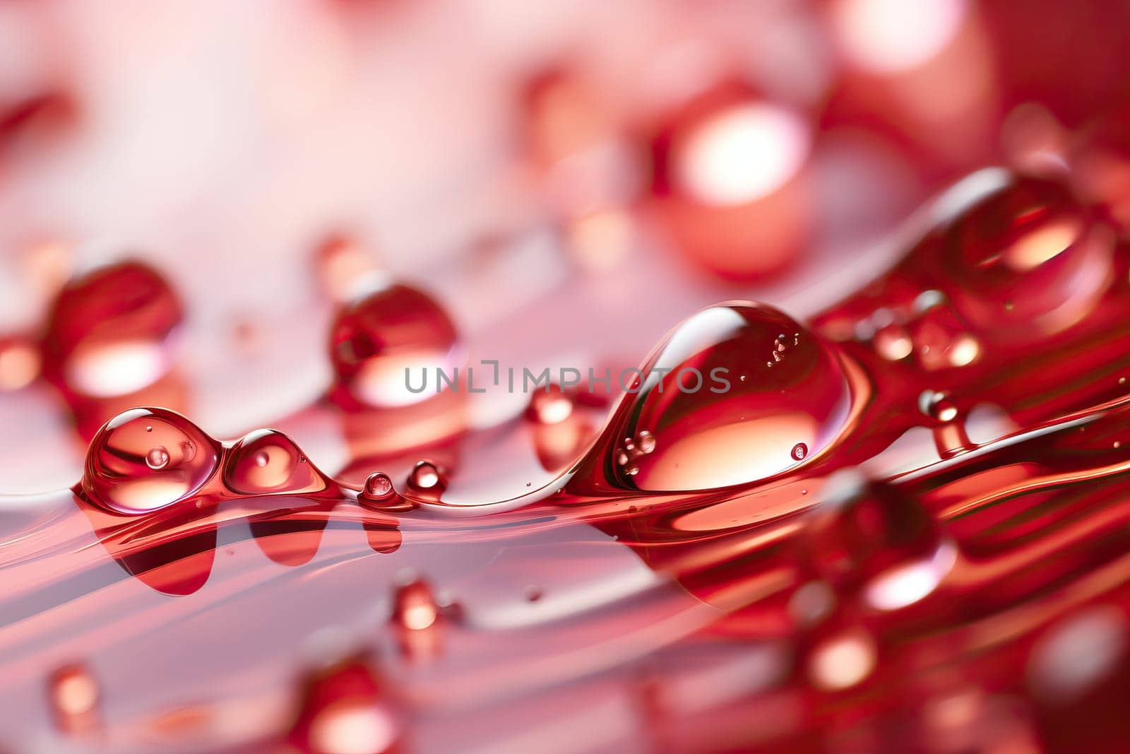 Transparent round drops on a red background. by Niko_Cingaryuk