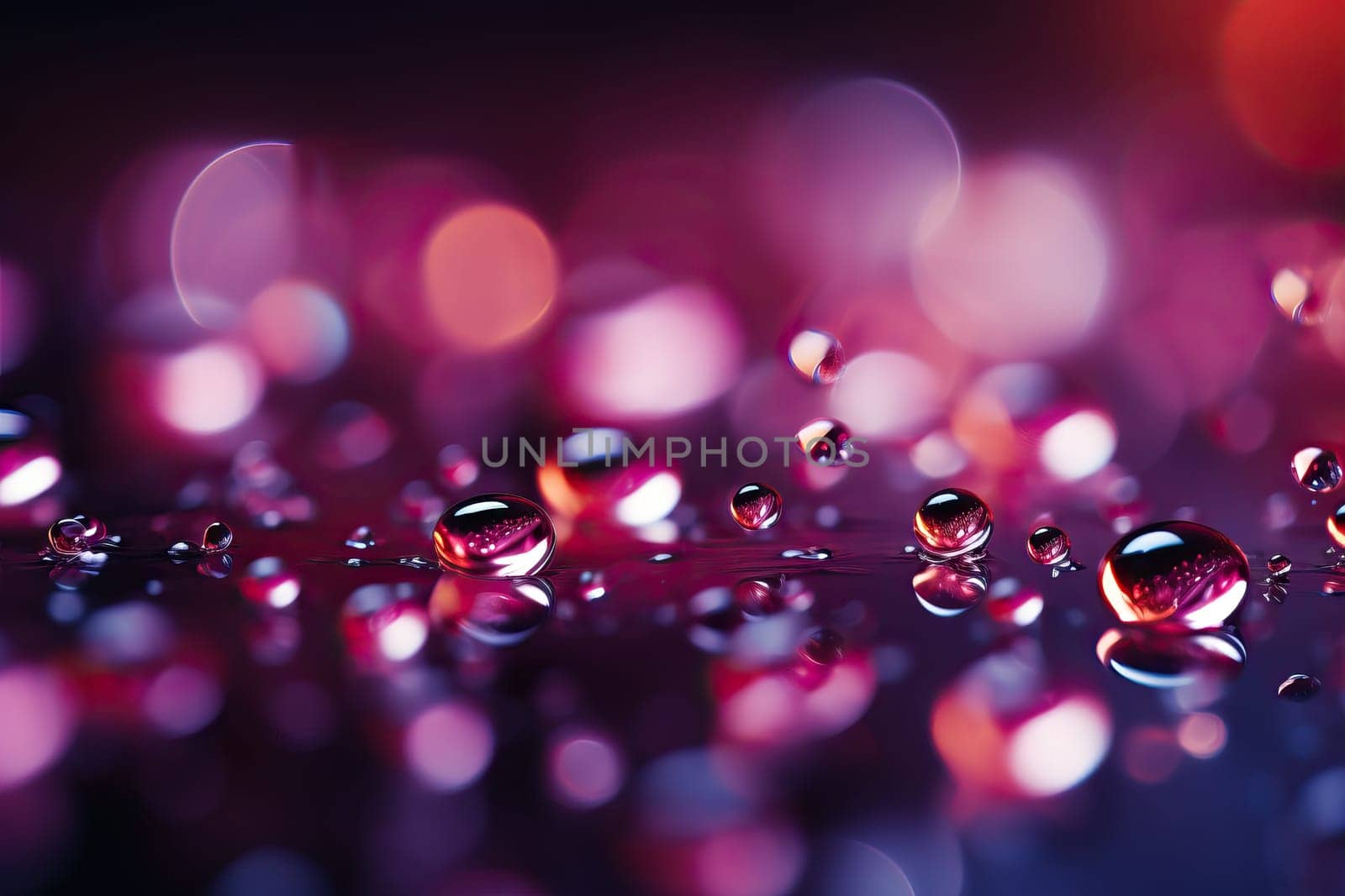 Magenta background with transparent water drops close-up. by Niko_Cingaryuk