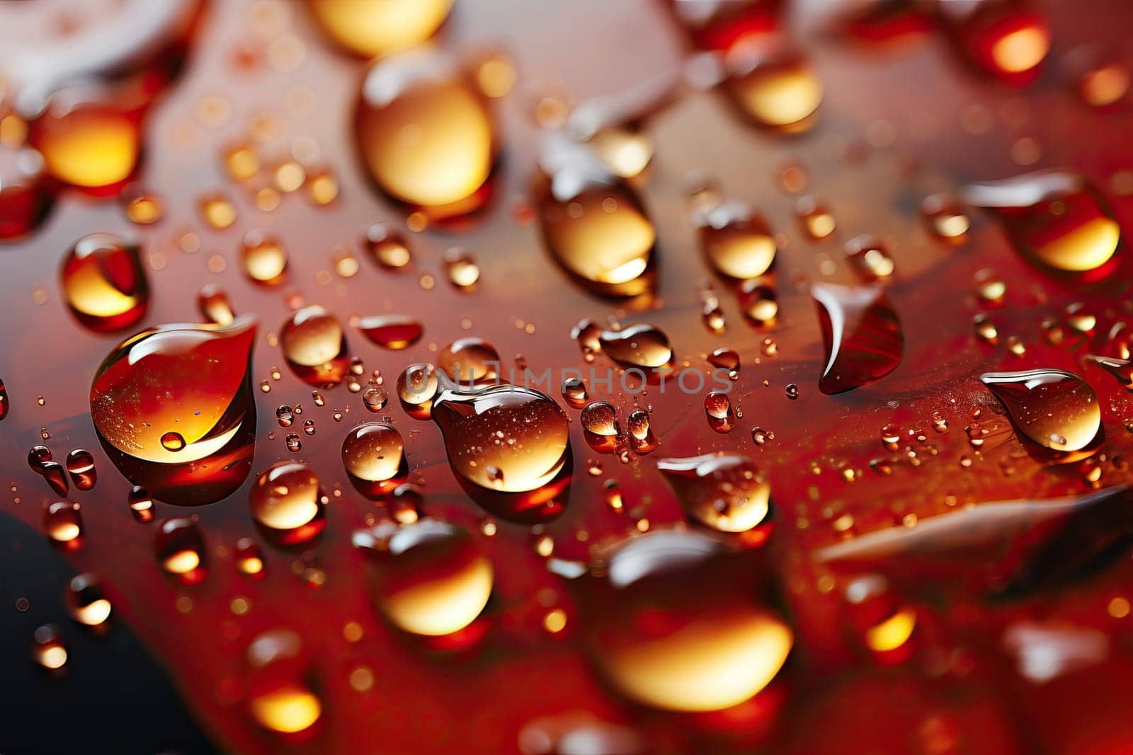 Droplets of different sizes and round shapes of red and bronze color, abstract background. by Niko_Cingaryuk
