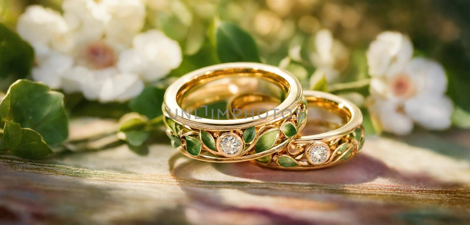 Jewelry. Wedding rings. Generative AI. High quality photo