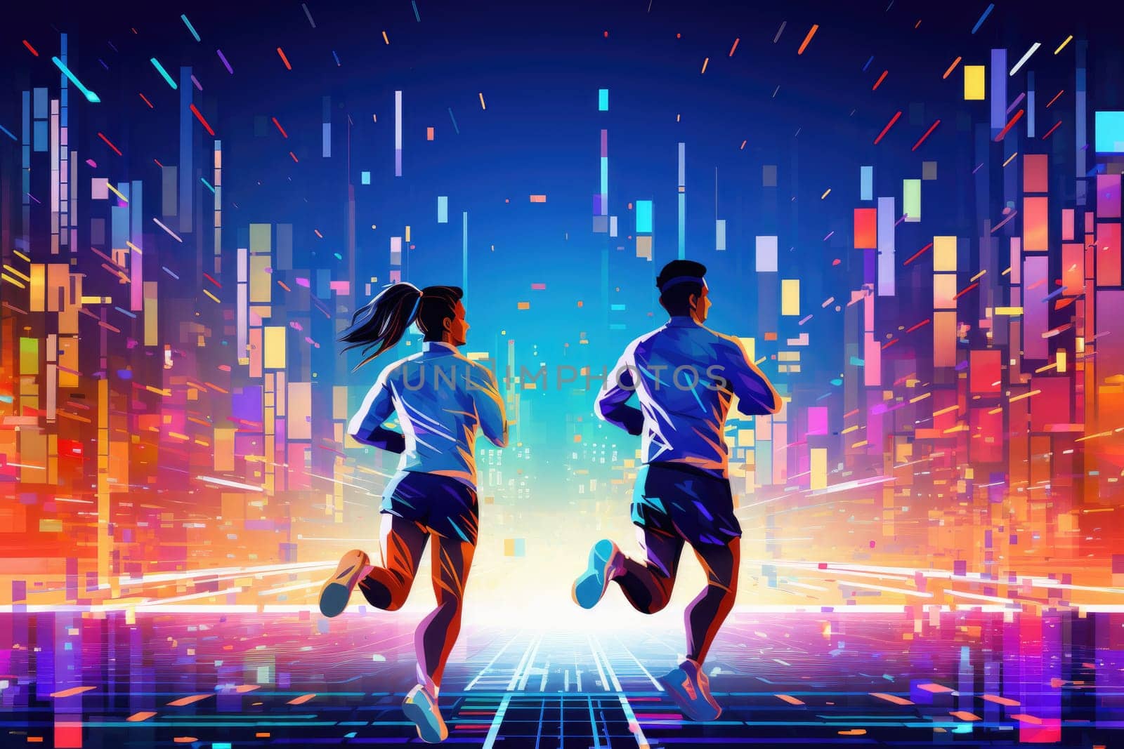 athletic runner person run on futuristic city .generated AI.