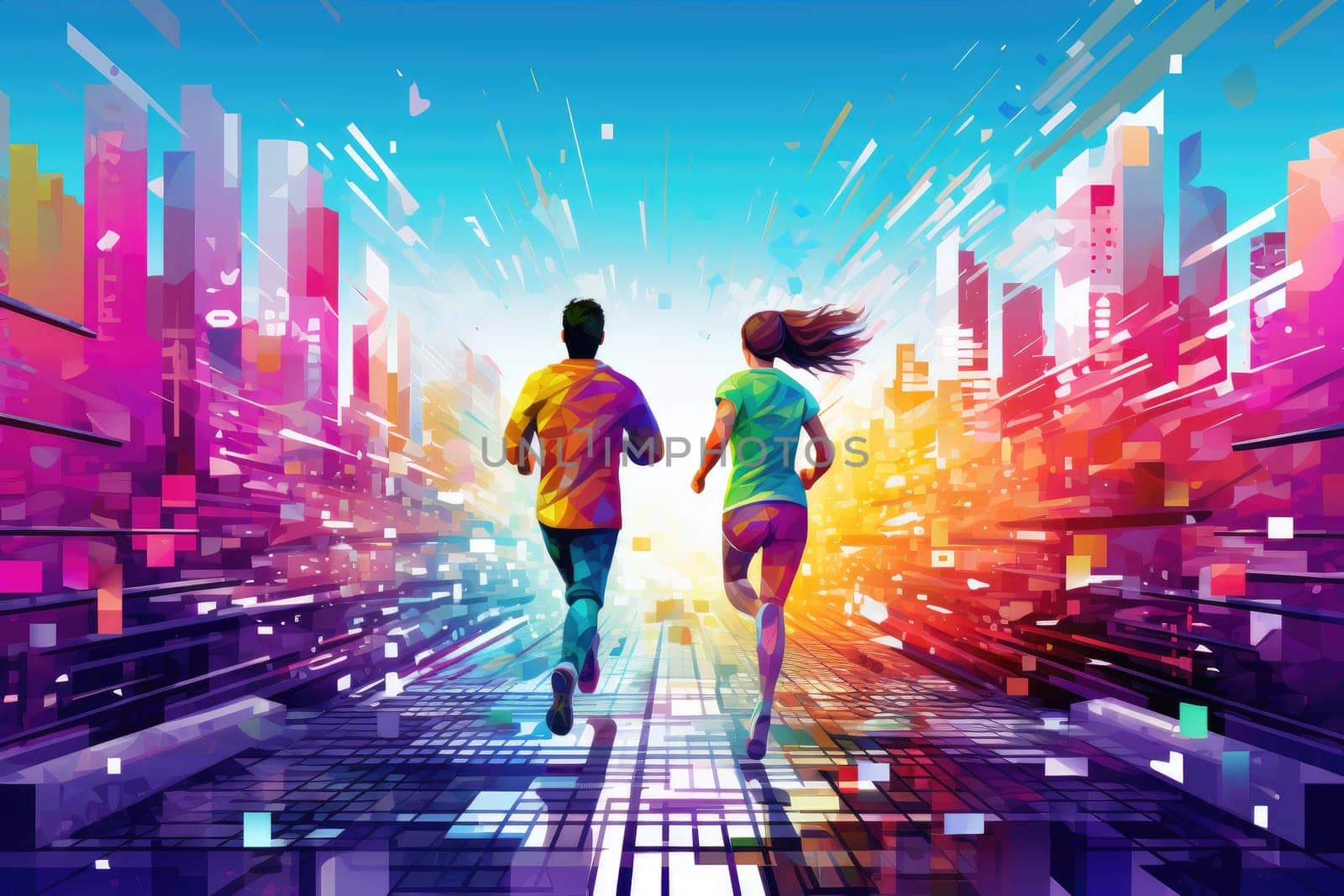 athletic runner person run on futuristic city .generated AI.