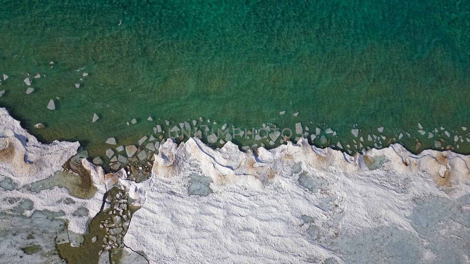 Drone shot of Georgian Bay Ice Pack Breaking Up and Melting in February due to Warming Climate