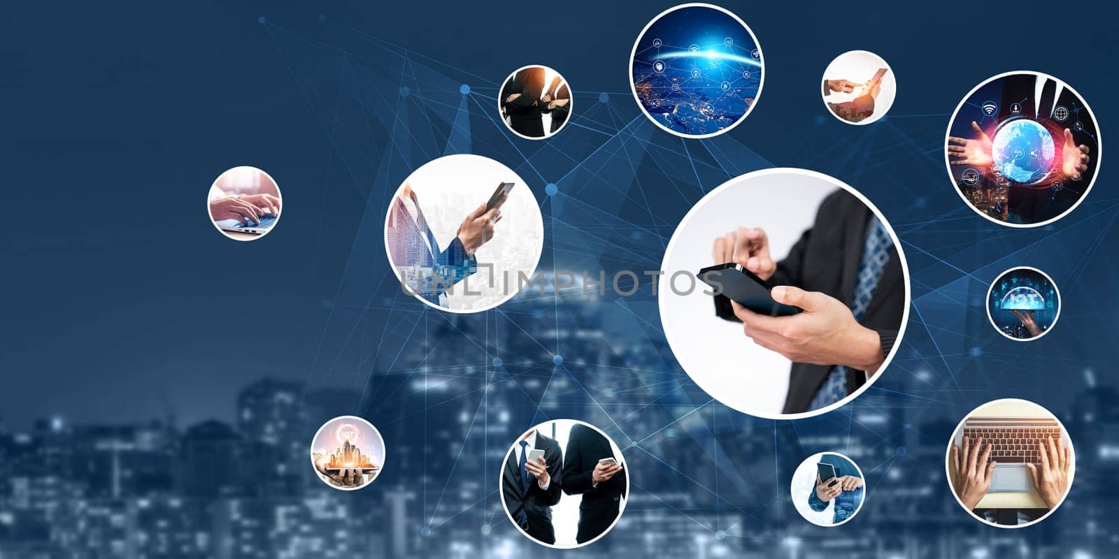Communication technology , smart connection and people network technology kudos by biancoblue