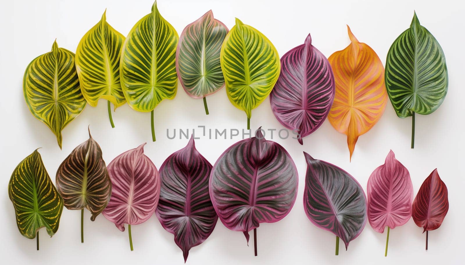 colorful Prayer Plants, isolated, white background. by Nadtochiy