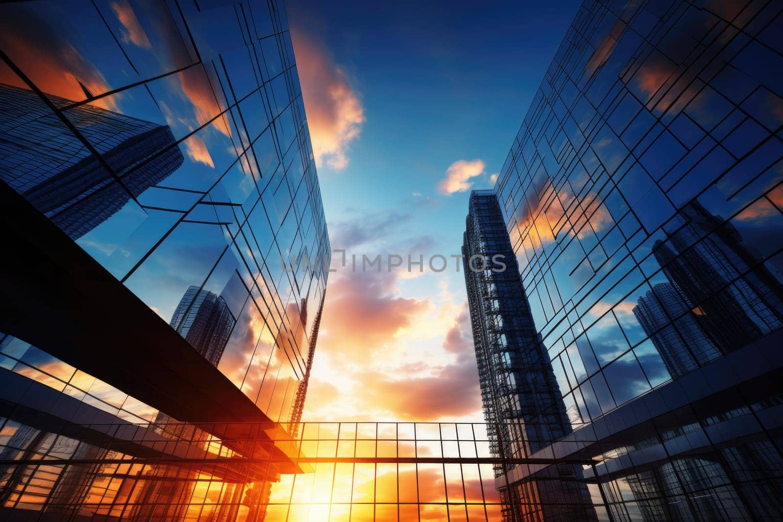 business financial building with sunset , AI generative..