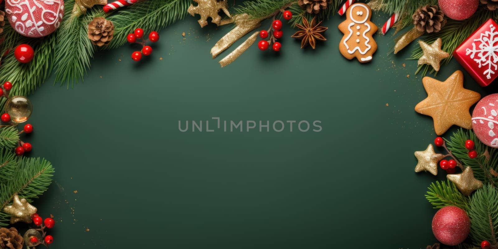 Blank greeting template mockup on charismas decorations background. AI generative.