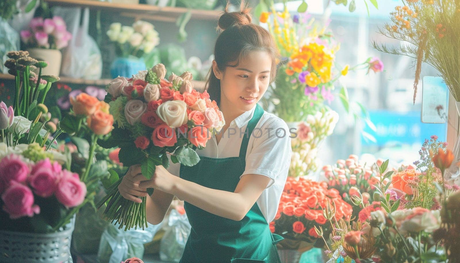 A florist girl holds a bouquet of flowers by NeuroSky