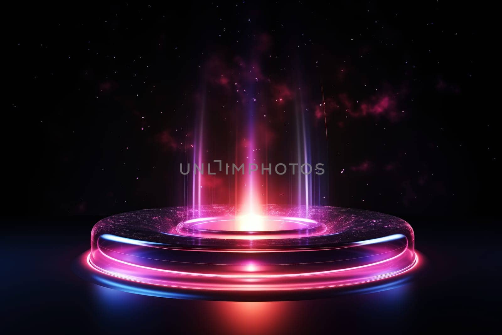Circle neon colorful podium, illustration for product presentation template, . Ai generative.