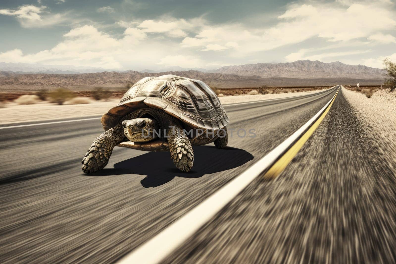 A Turtle dashes at full speed a city street, generative AI by matamnad