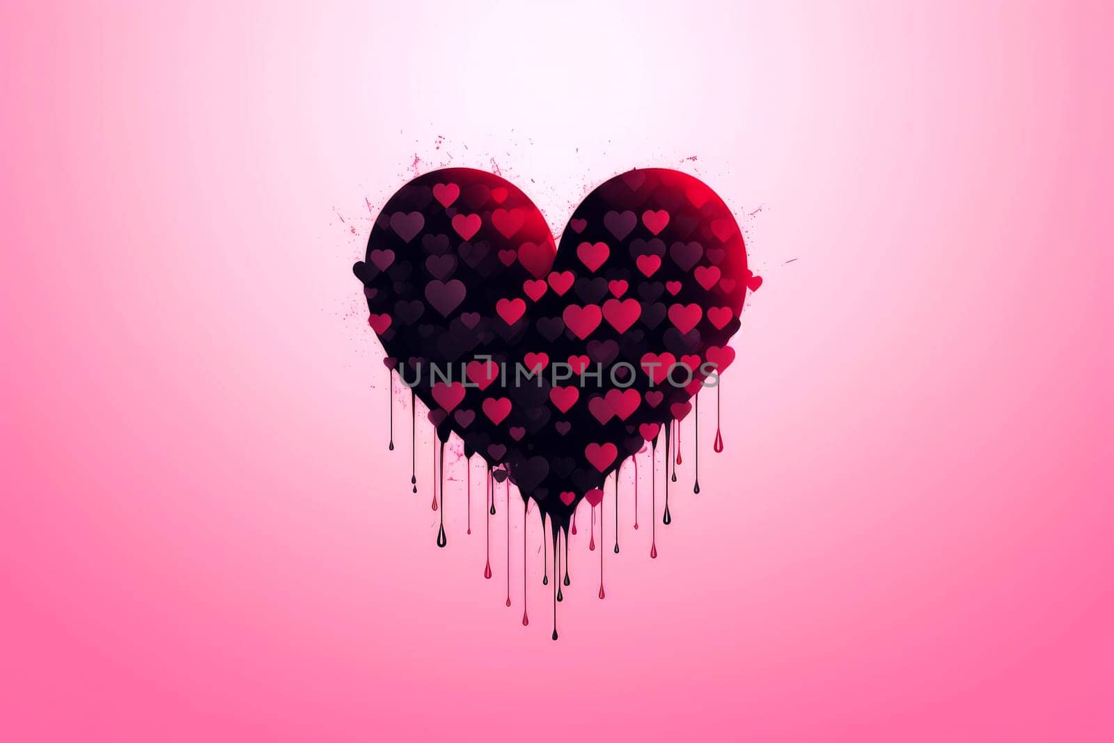 a black heart with red hearts on pink backgroud . AI generative.