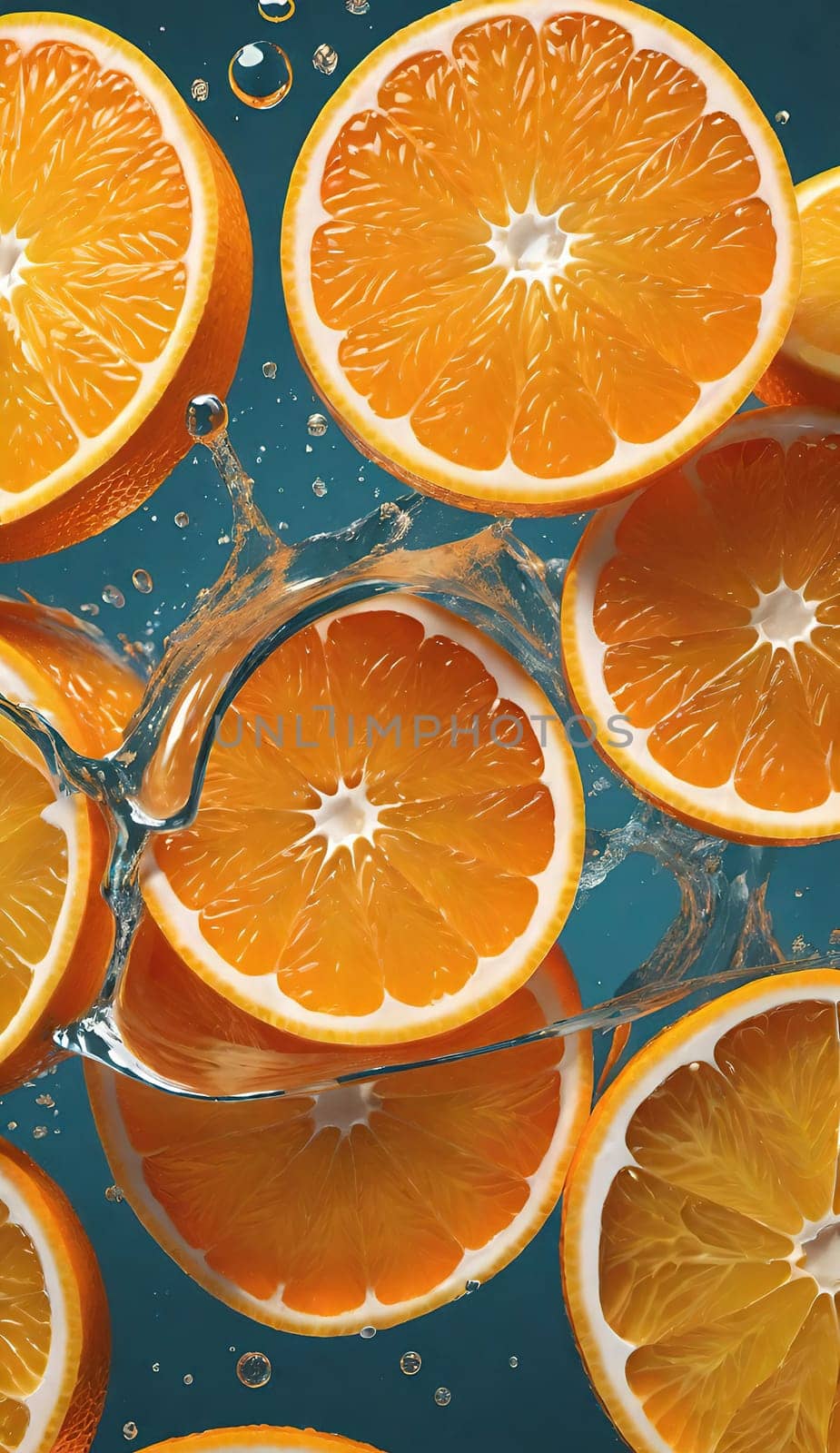 Fresh orange falling into water with splash on background, by yilmazsavaskandag