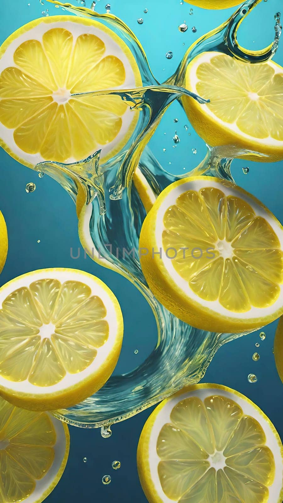 Fresh lemon falling into water with splash on background, closeup.Lemon falling into water with splash, isolated on background.