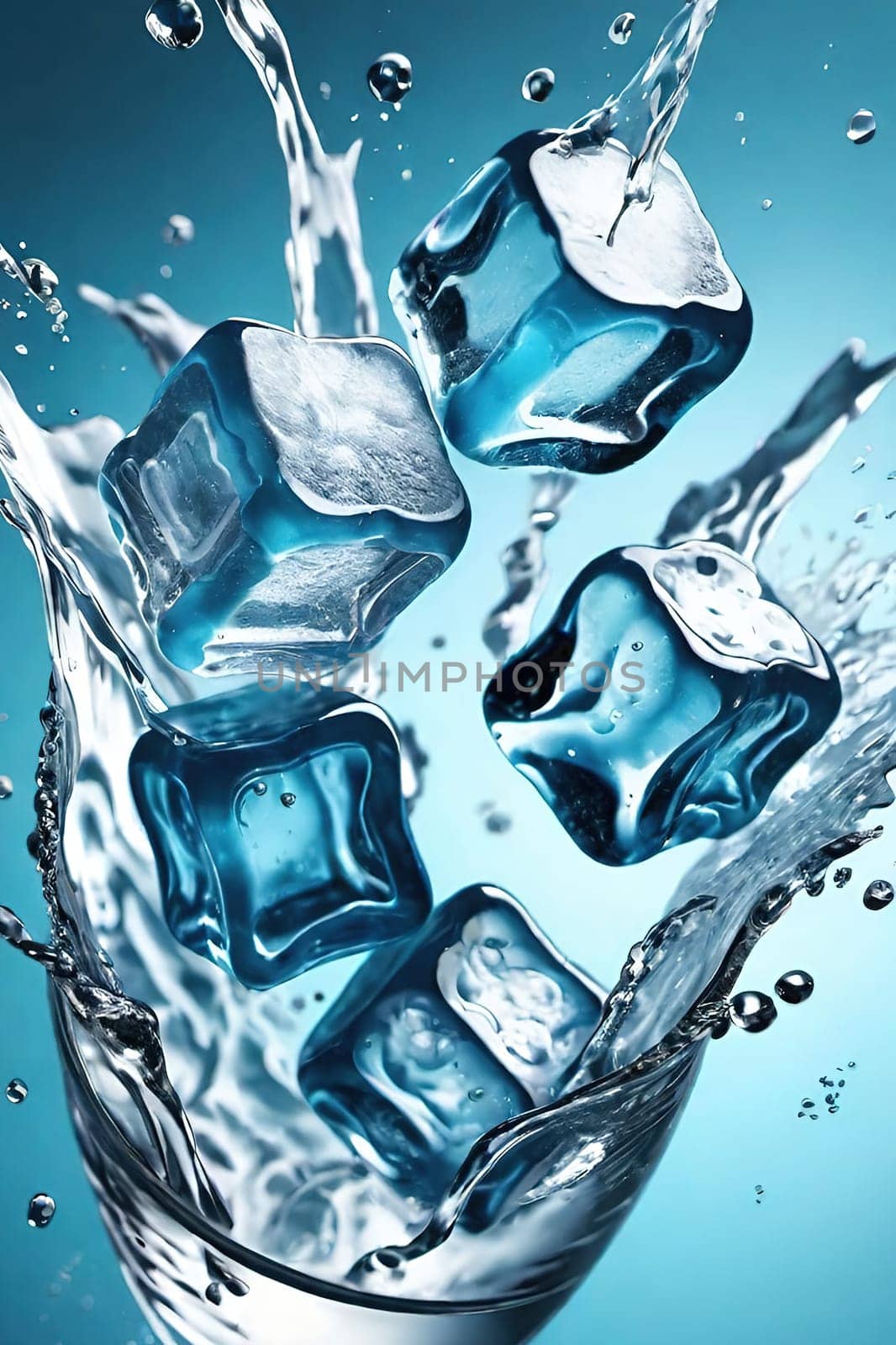 Ice cubes with water splash isolated on black background. by yilmazsavaskandag