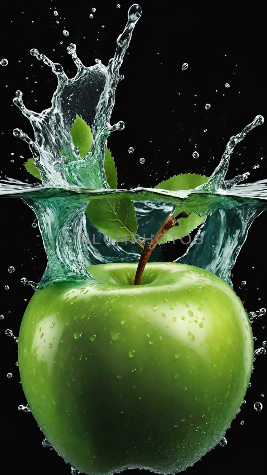 Apple falling into water with splash, isolated on background. by yilmazsavaskandag