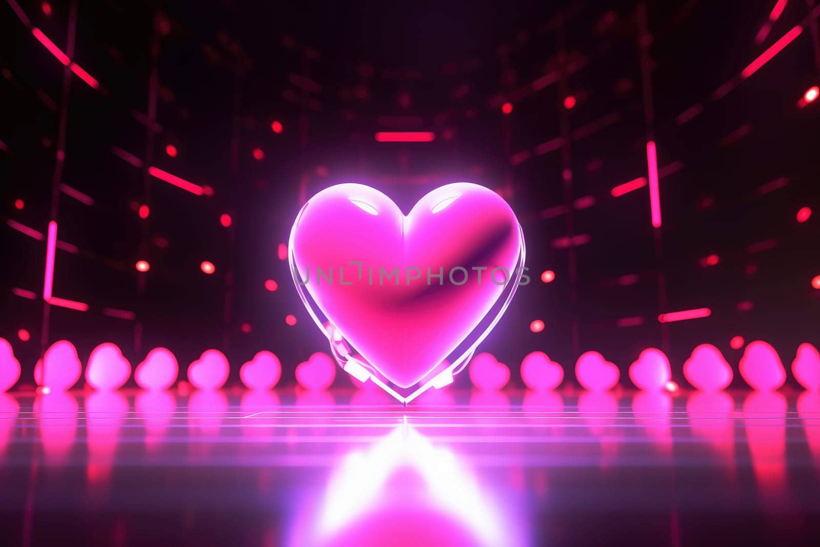 a pink neon light with hearts of heart, romantic frame background Generative AI.