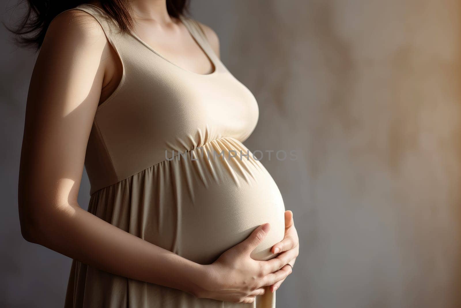 woman pregnant expecting maternity dress mom. AI generative by matamnad