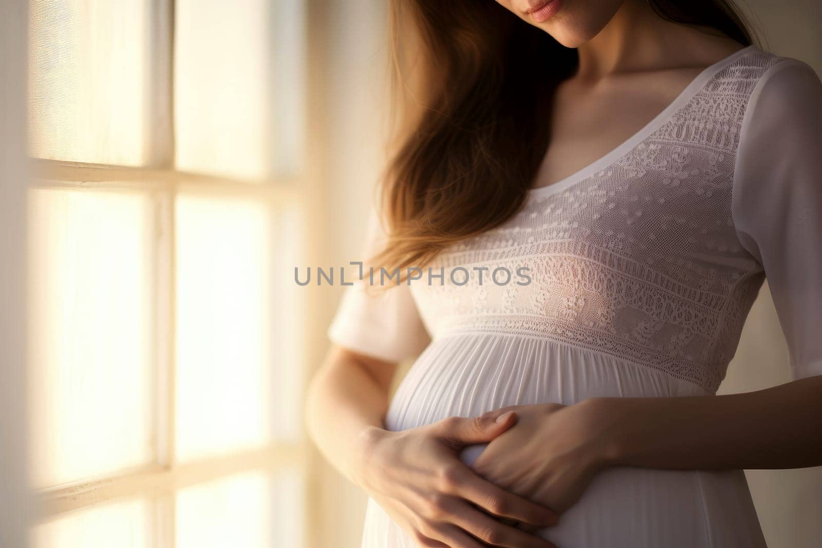 woman pregnant expecting maternity dress mom. AI generative.